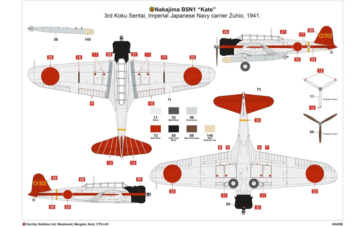 Airfix Aircraft 1/72 Nakajima B5N1 Kate Bomber Kit