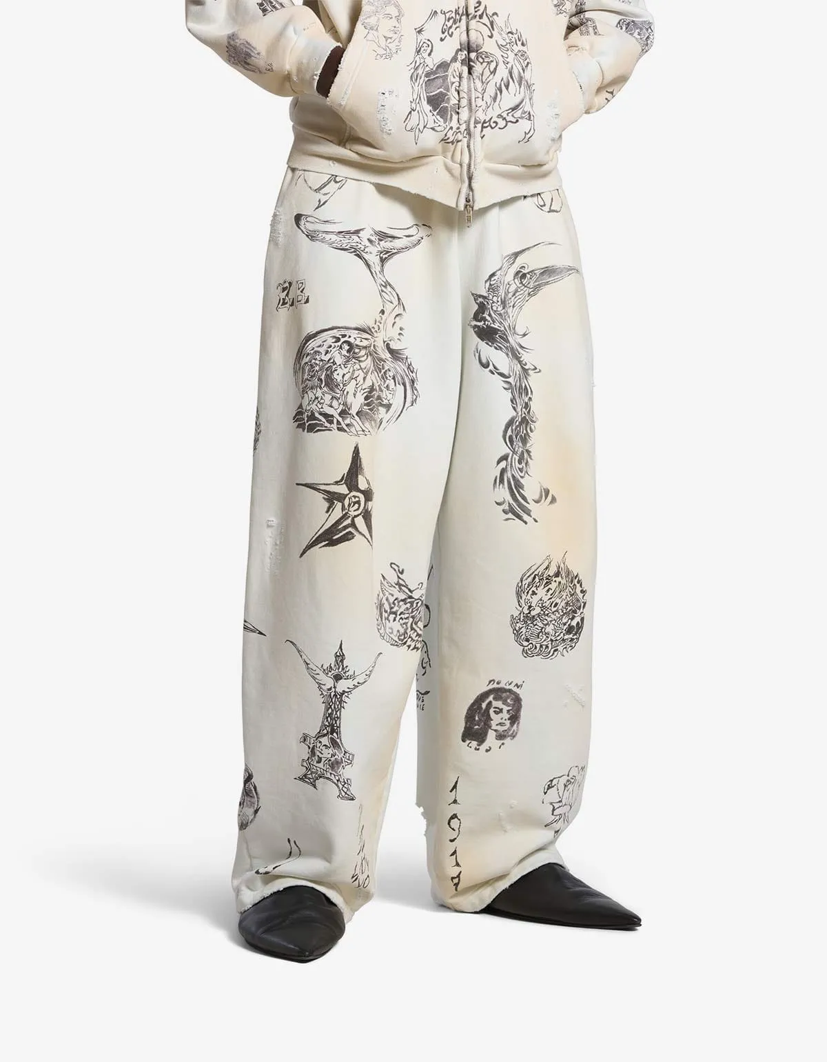 Balenciaga Off White Tat Baggy Sweat Pants
