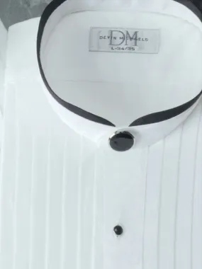 Banded Collar Pleated Tuxedo Shirt with Black Satin Trim