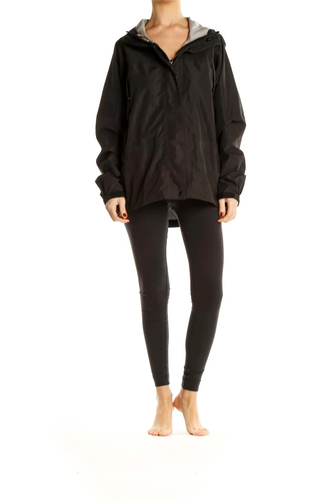 Black Hooded Rain Jacket
