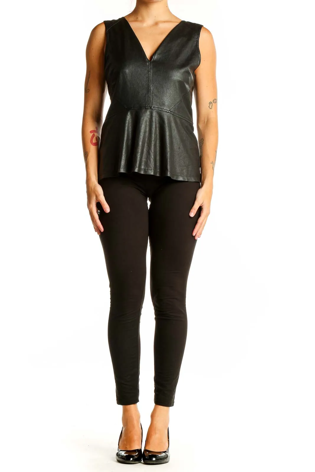 Black Leather Peplum Top