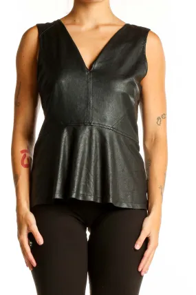 Black Leather Peplum Top