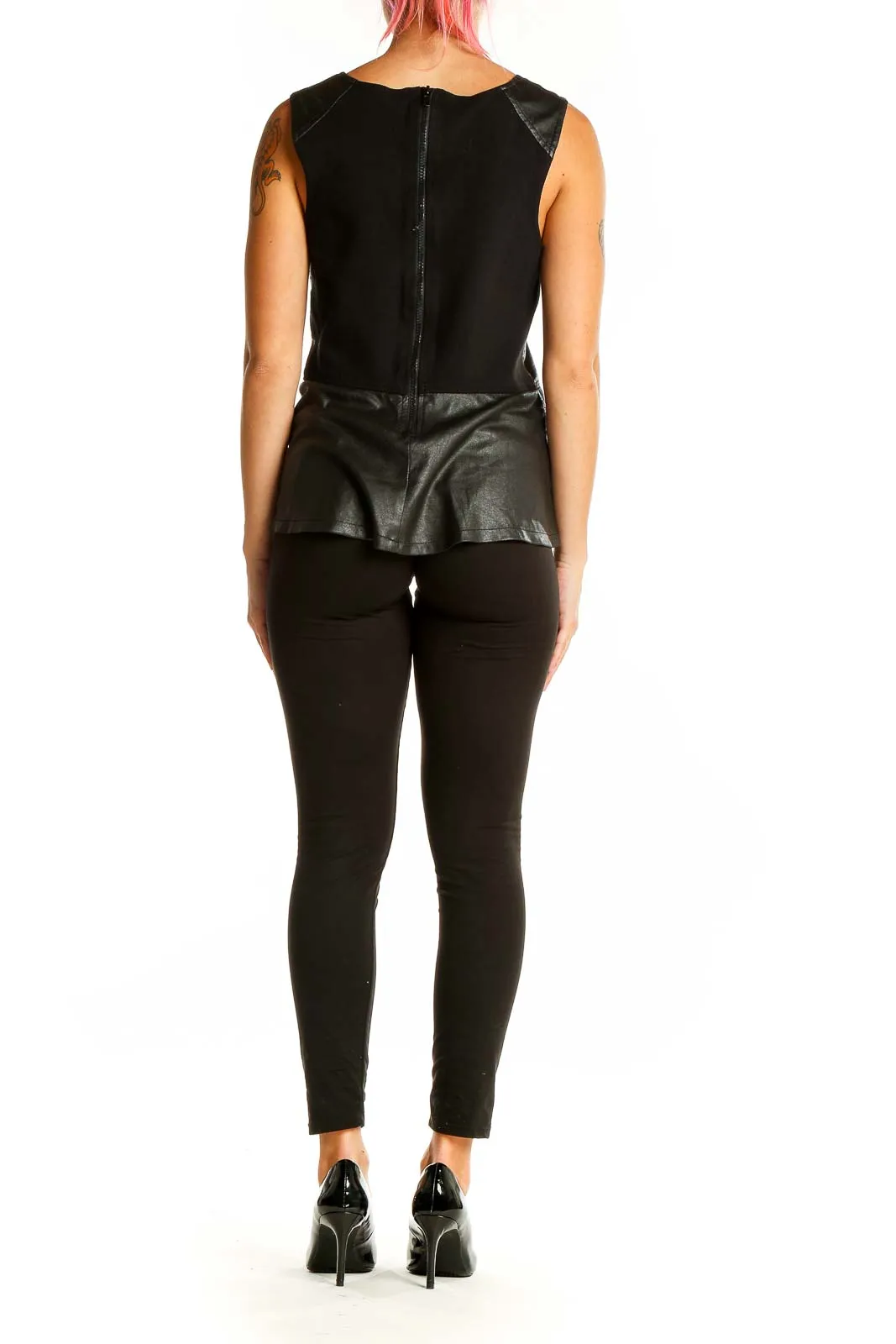 Black Leather Peplum Top