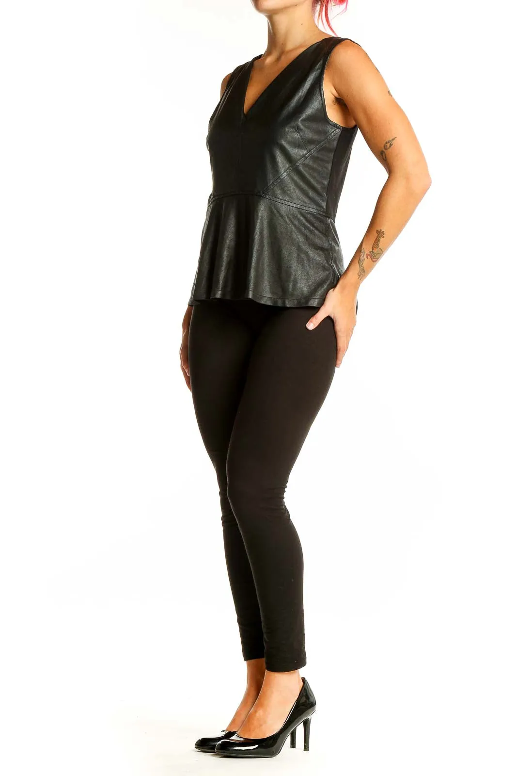 Black Leather Peplum Top