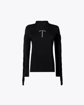 Black Mandarin Collar Long Sleeve Shirt with Archive Logo