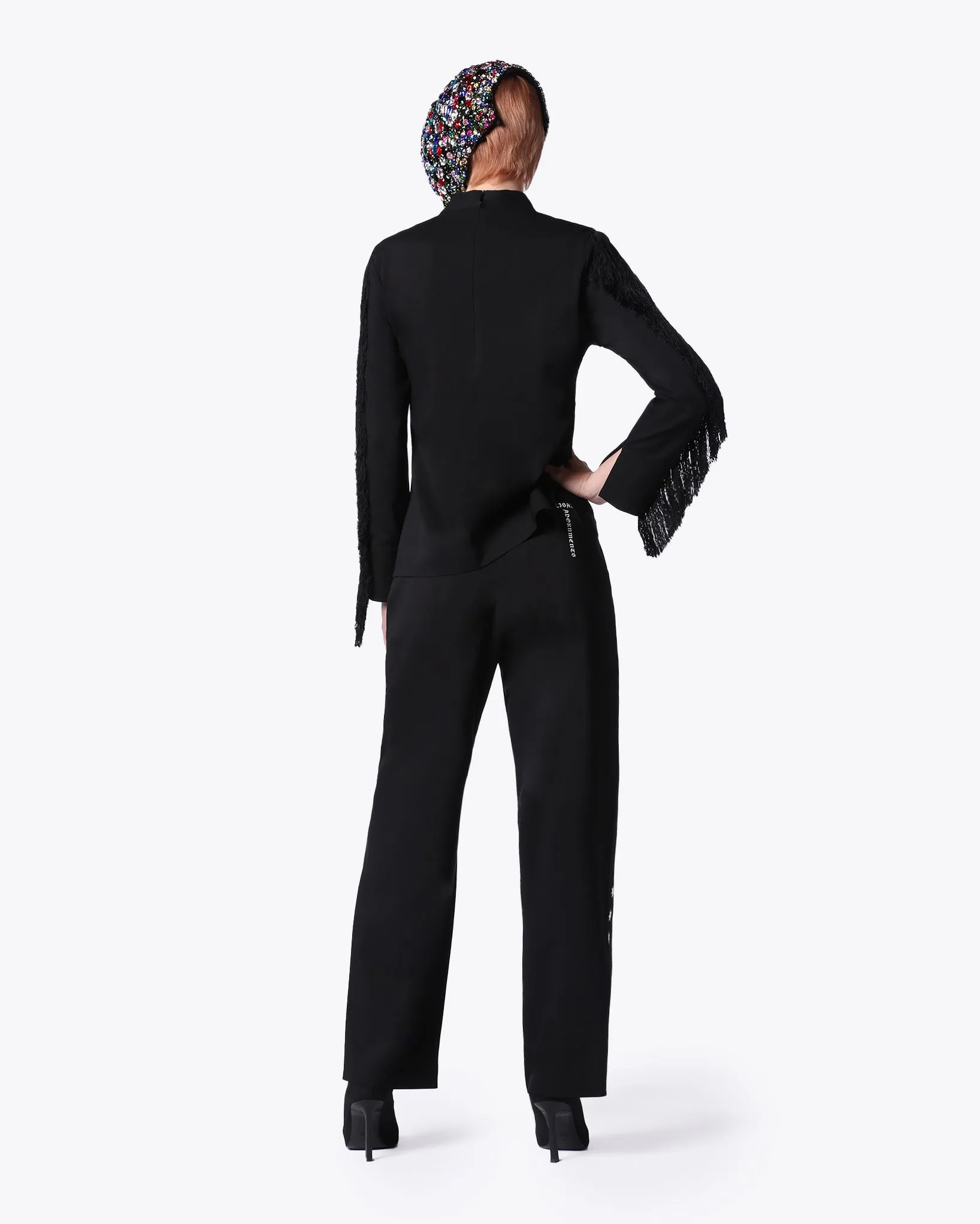 Black Mandarin Collar Long Sleeve Shirt with Archive Logo