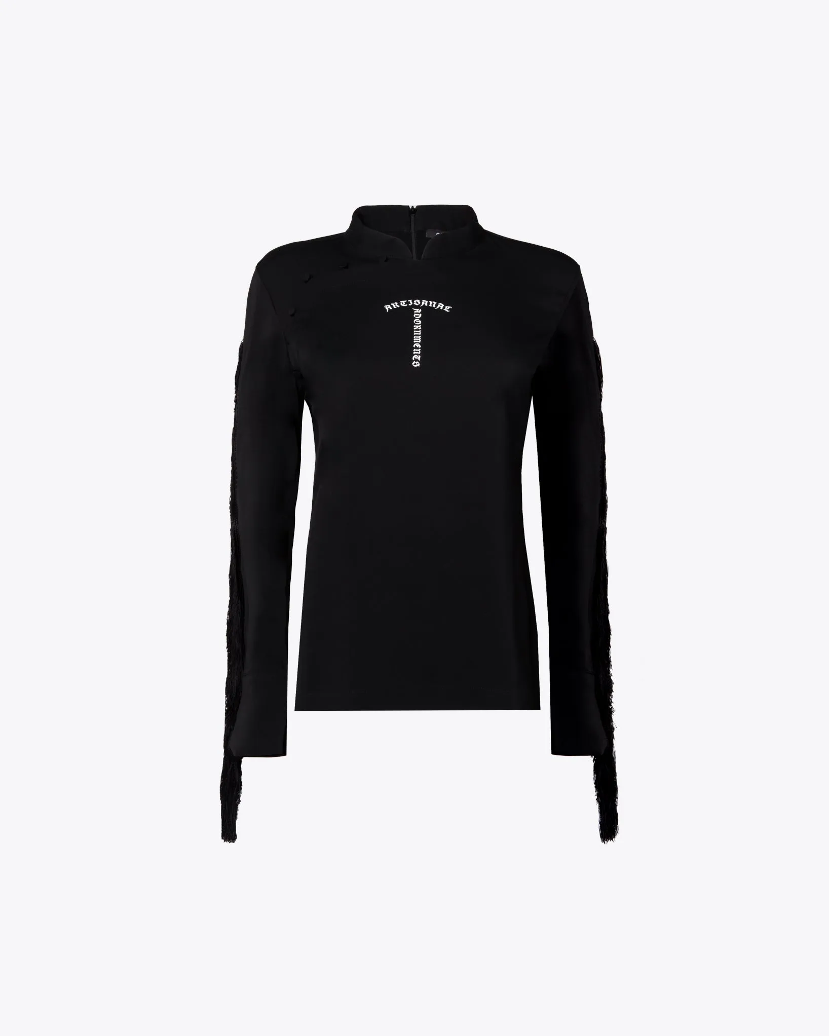 Black Mandarin Collar Long Sleeve Shirt with Archive Logo