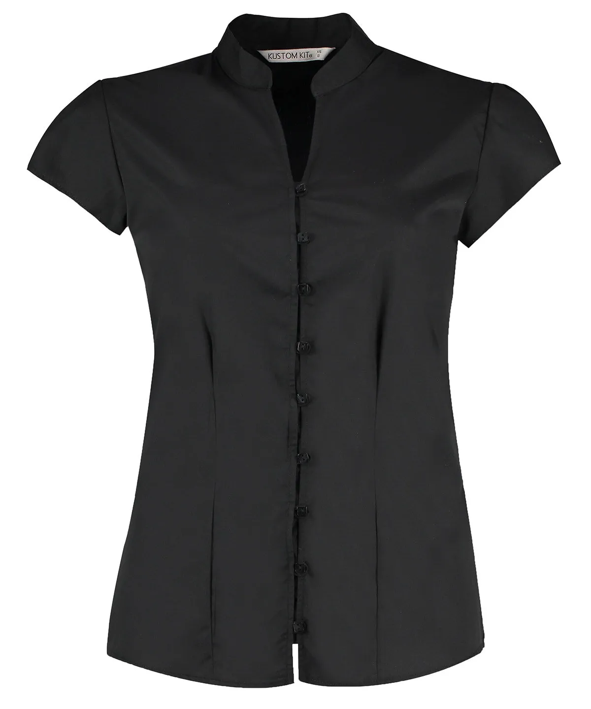Black - Women's continental blouse mandarin collar cap sleeve (tailored fit)