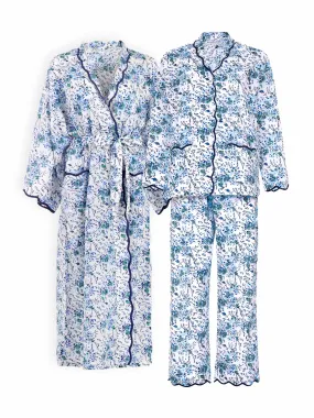 Blue Floral Bundle: Kimono Robe   Pajamas