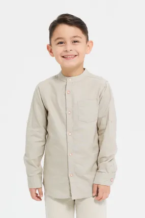 Boys Beige Mandarin Casual Shirt