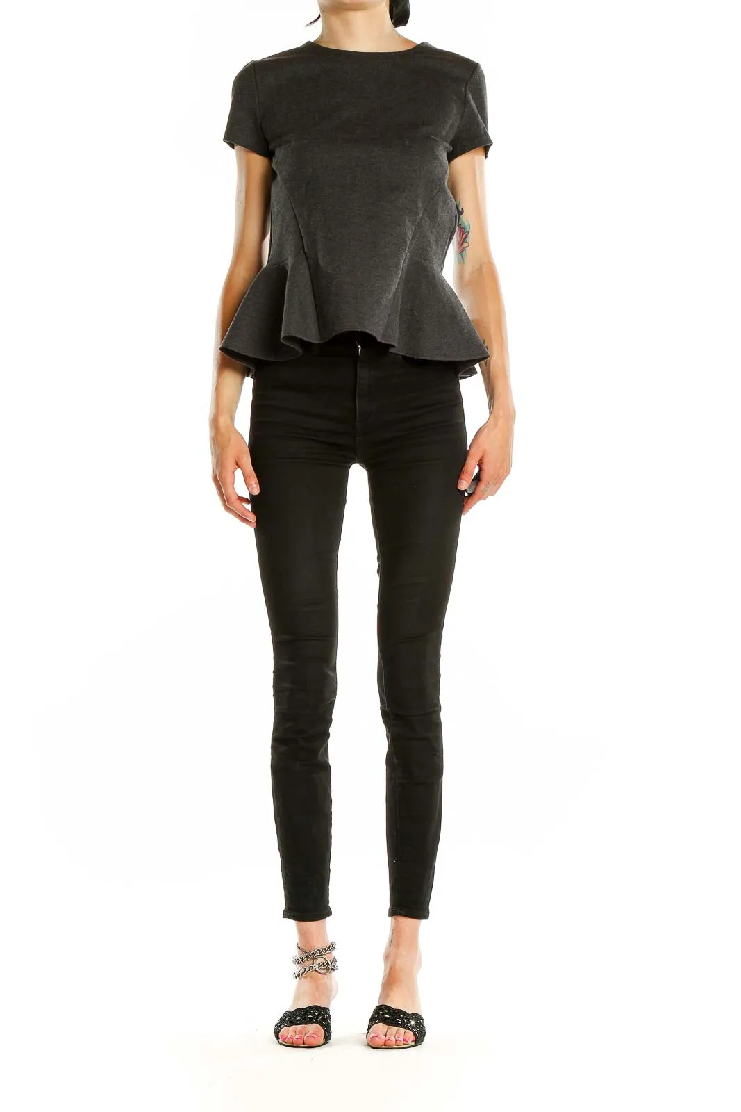 Charcoal Peplum Short Sleeve Top