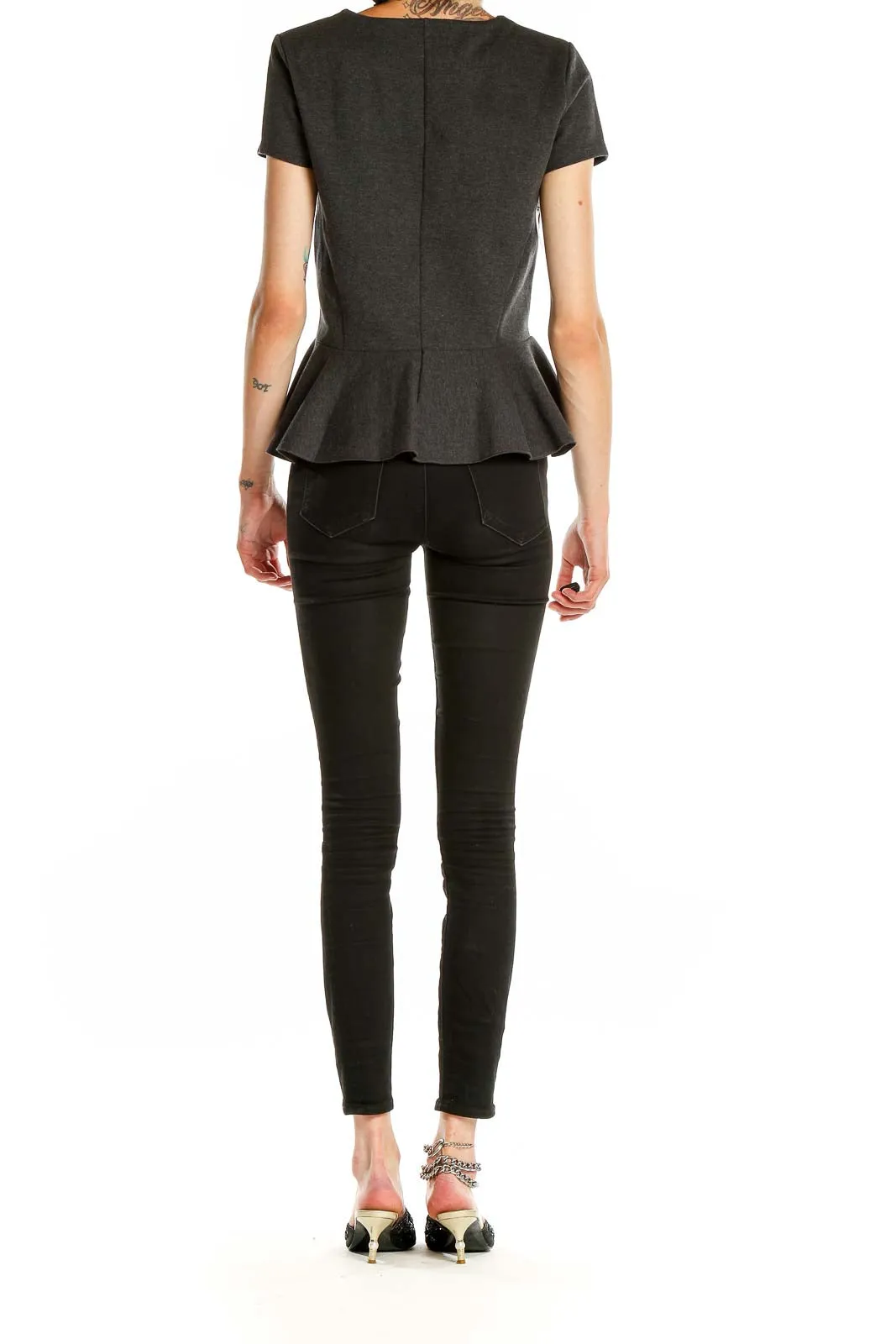 Charcoal Peplum Short Sleeve Top