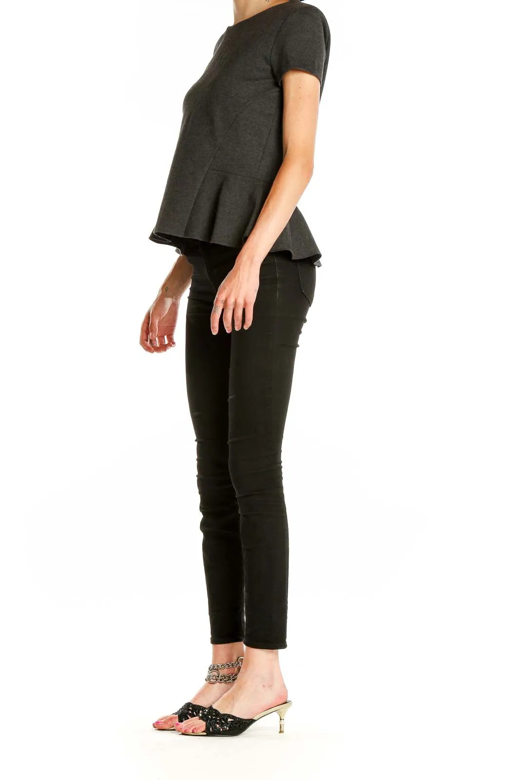 Charcoal Peplum Short Sleeve Top