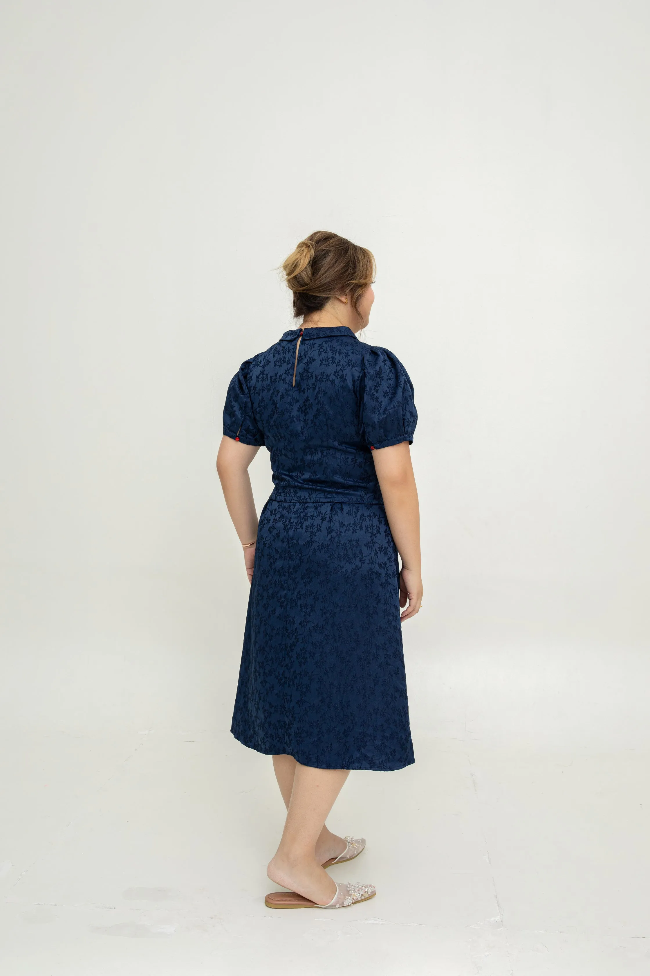 (Co-Ord) Peter Pan Collar Cheongsam Top (Navy)