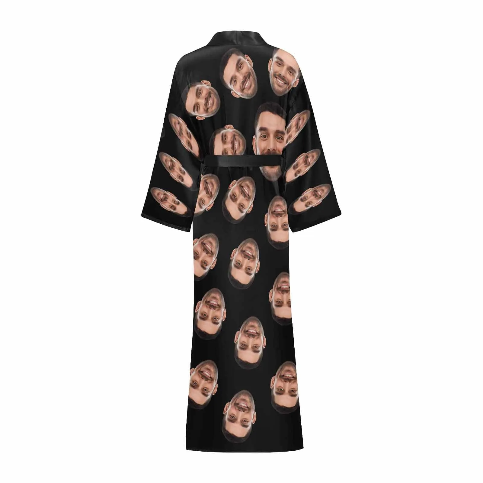 Custom Face Black Women's Long Pajamas Personalized Photo Long Pajamas Kimono Robe
