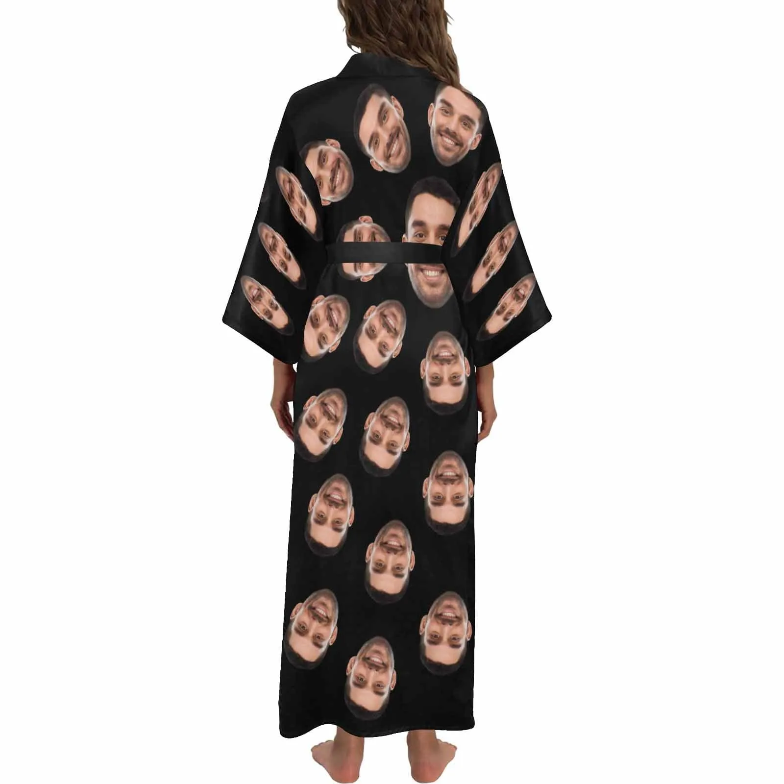Custom Face Black Women's Long Pajamas Personalized Photo Long Pajamas Kimono Robe