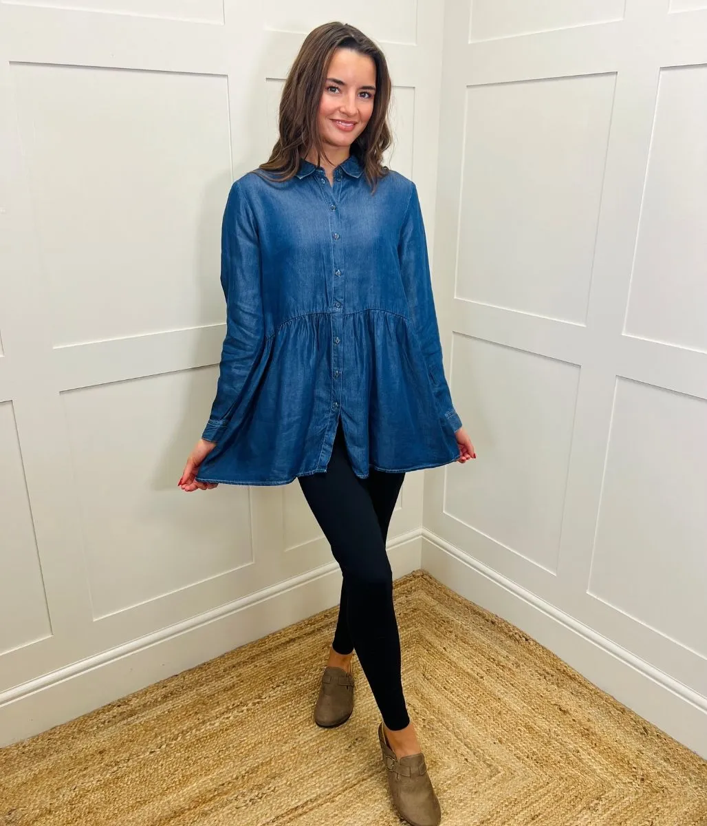 Denim Peplum Tunic Top