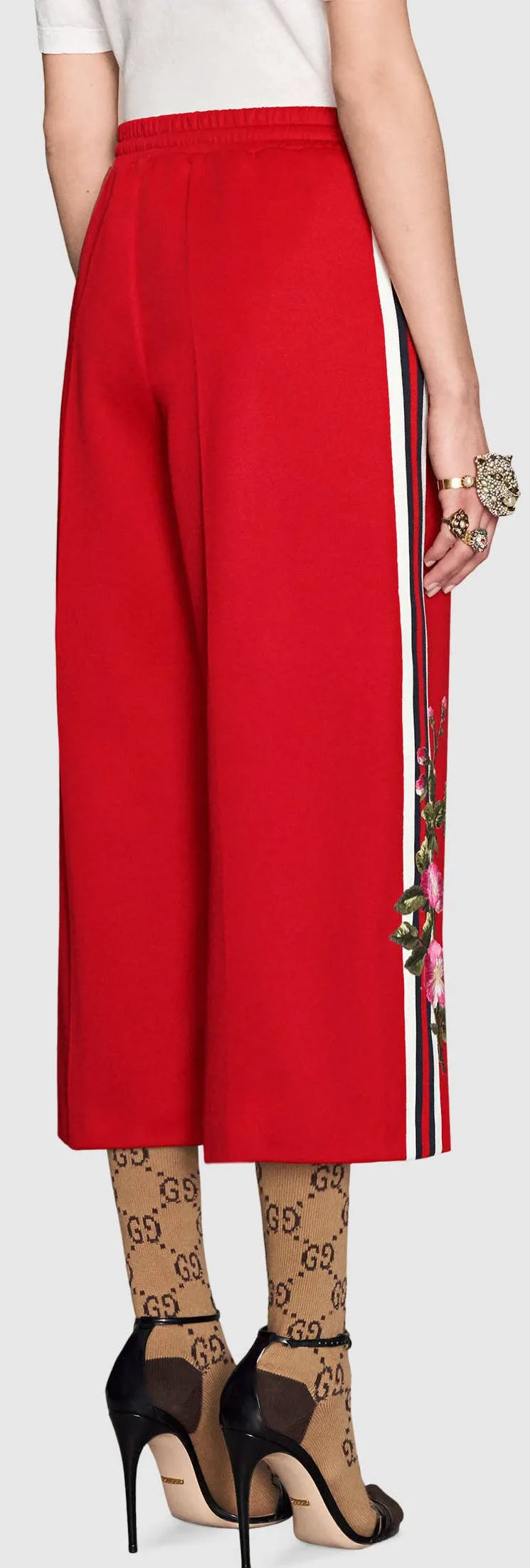Embroidered Technical Jersey Jacket and Embroidered Wide Leg Jogging Pants, Red