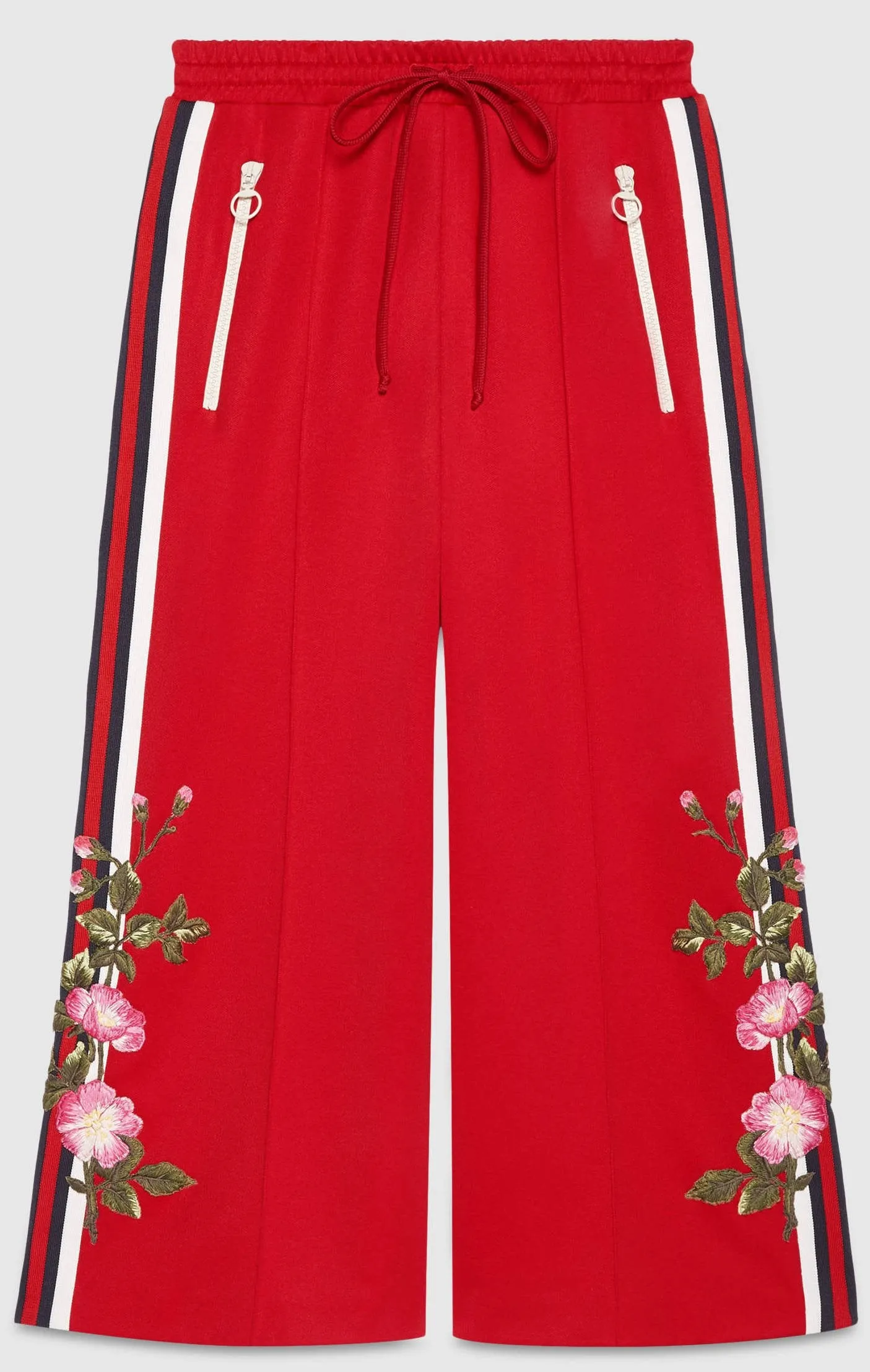 Embroidered Technical Jersey Jacket and Embroidered Wide Leg Jogging Pants, Red