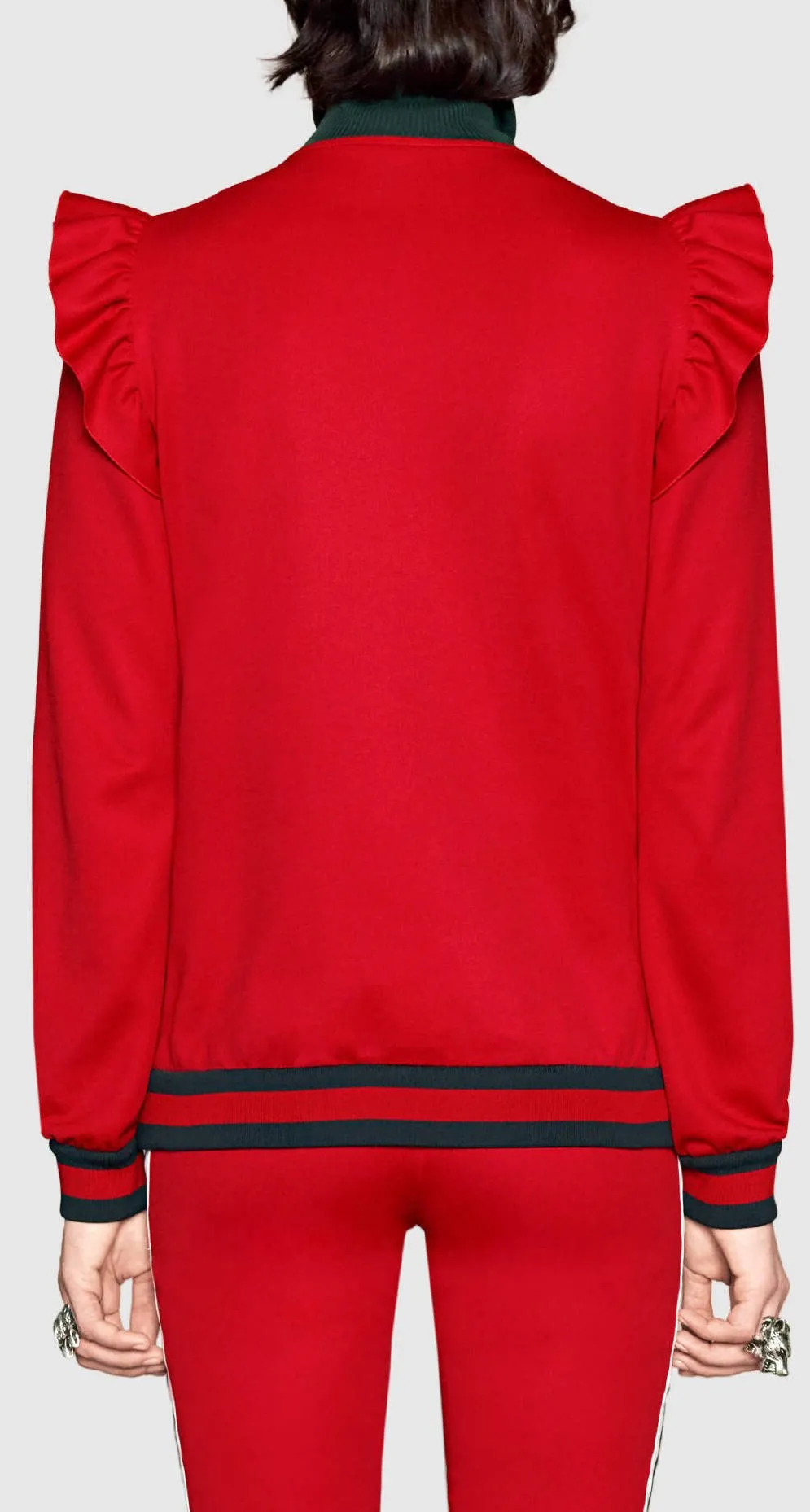 Embroidered Technical Jersey Jacket and Embroidered Wide Leg Jogging Pants, Red