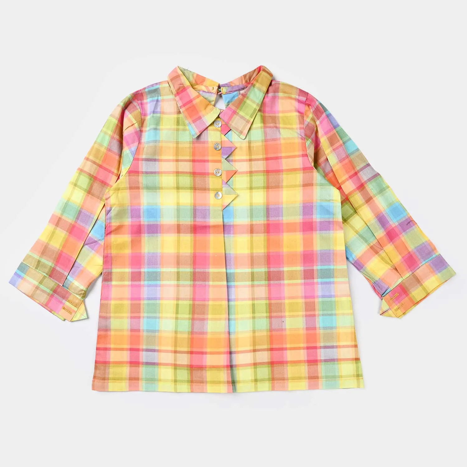 Girls Cotton Viscose Co-ord Set Checkered-Multi