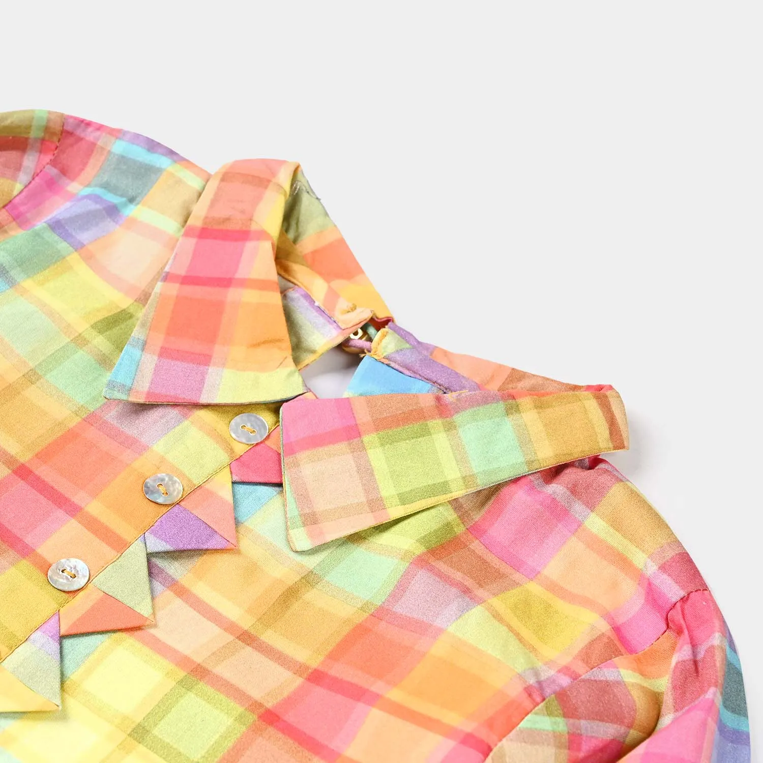 Girls Cotton Viscose Co-ord Set Checkered-Multi