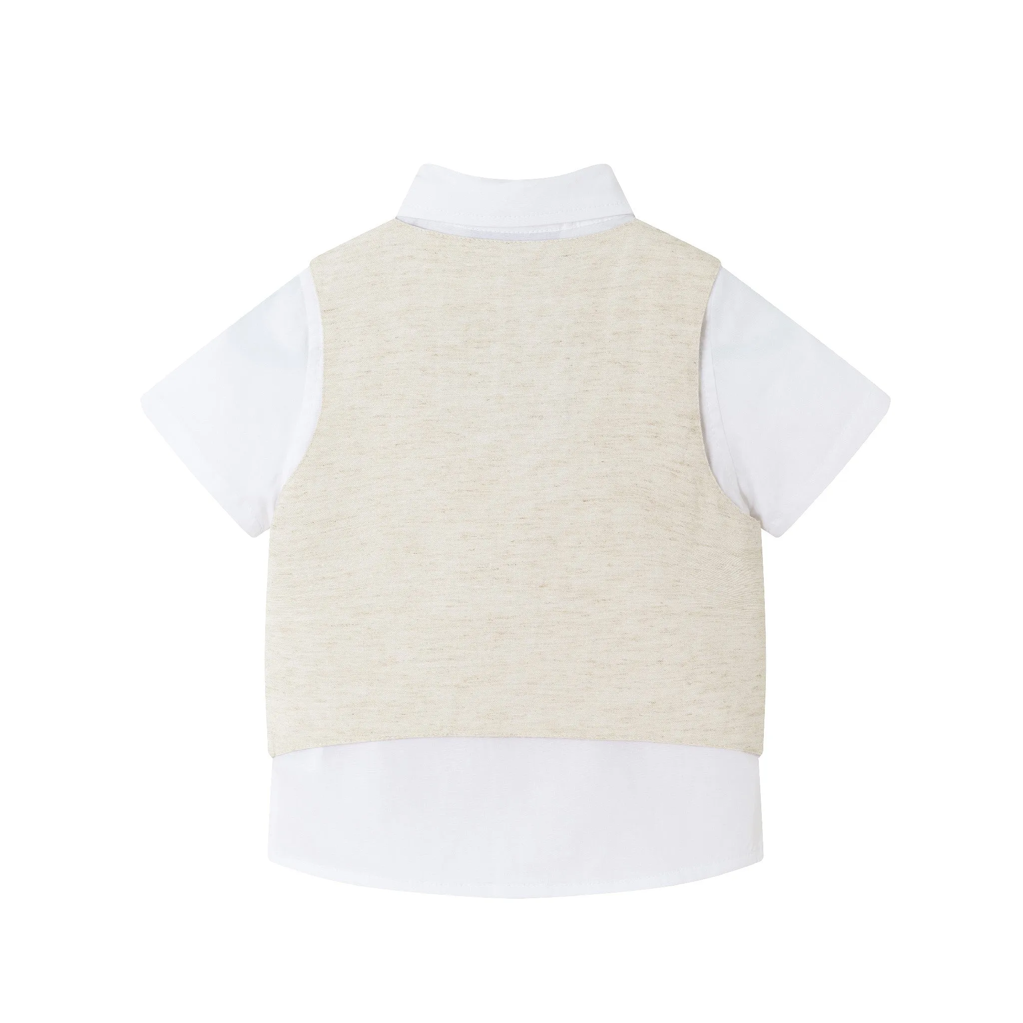 Infant (0-24M) Short Sleeve Buttondown Bowtie Vest Set | Beige