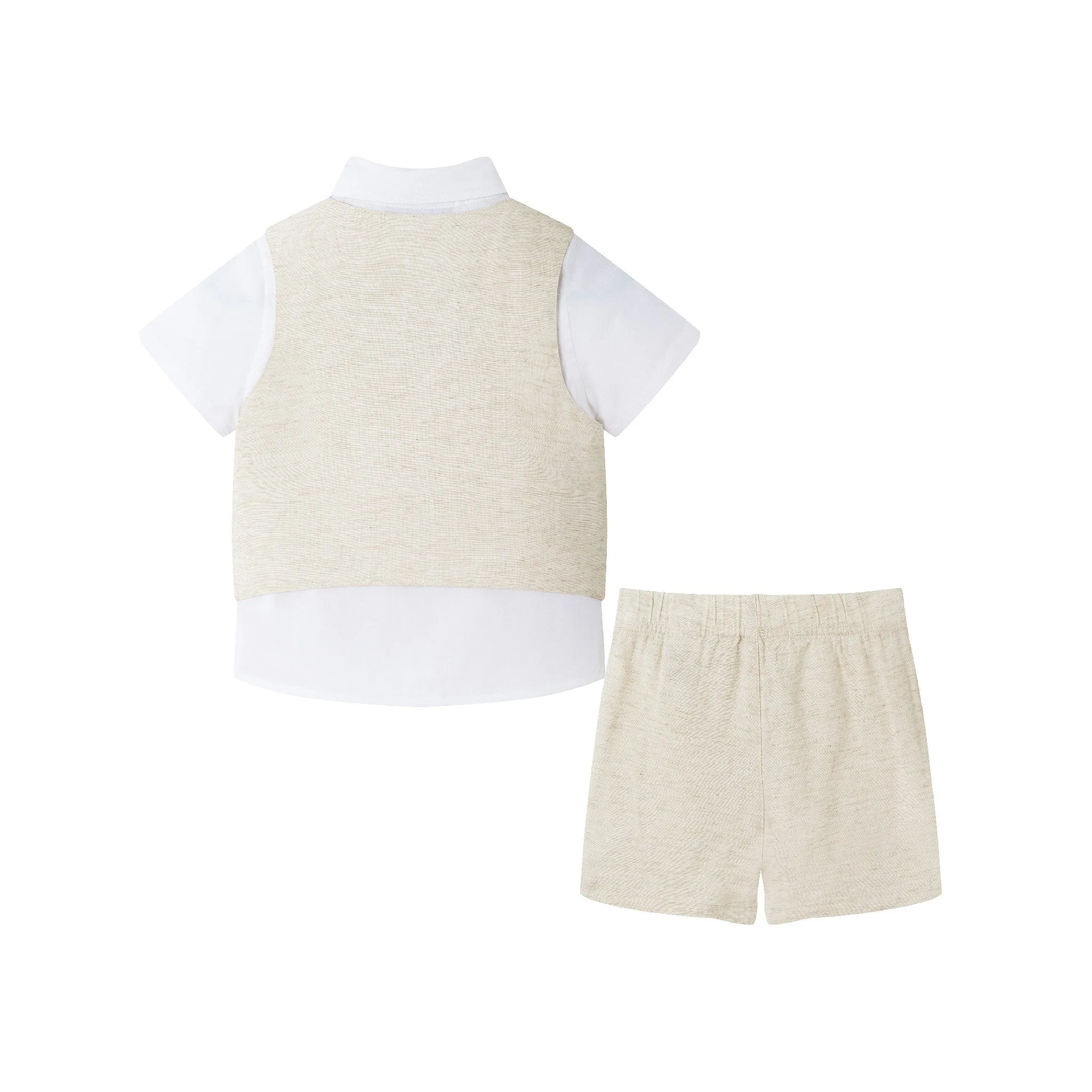 Infant (0-24M) Short Sleeve Buttondown Bowtie Vest Set | Beige