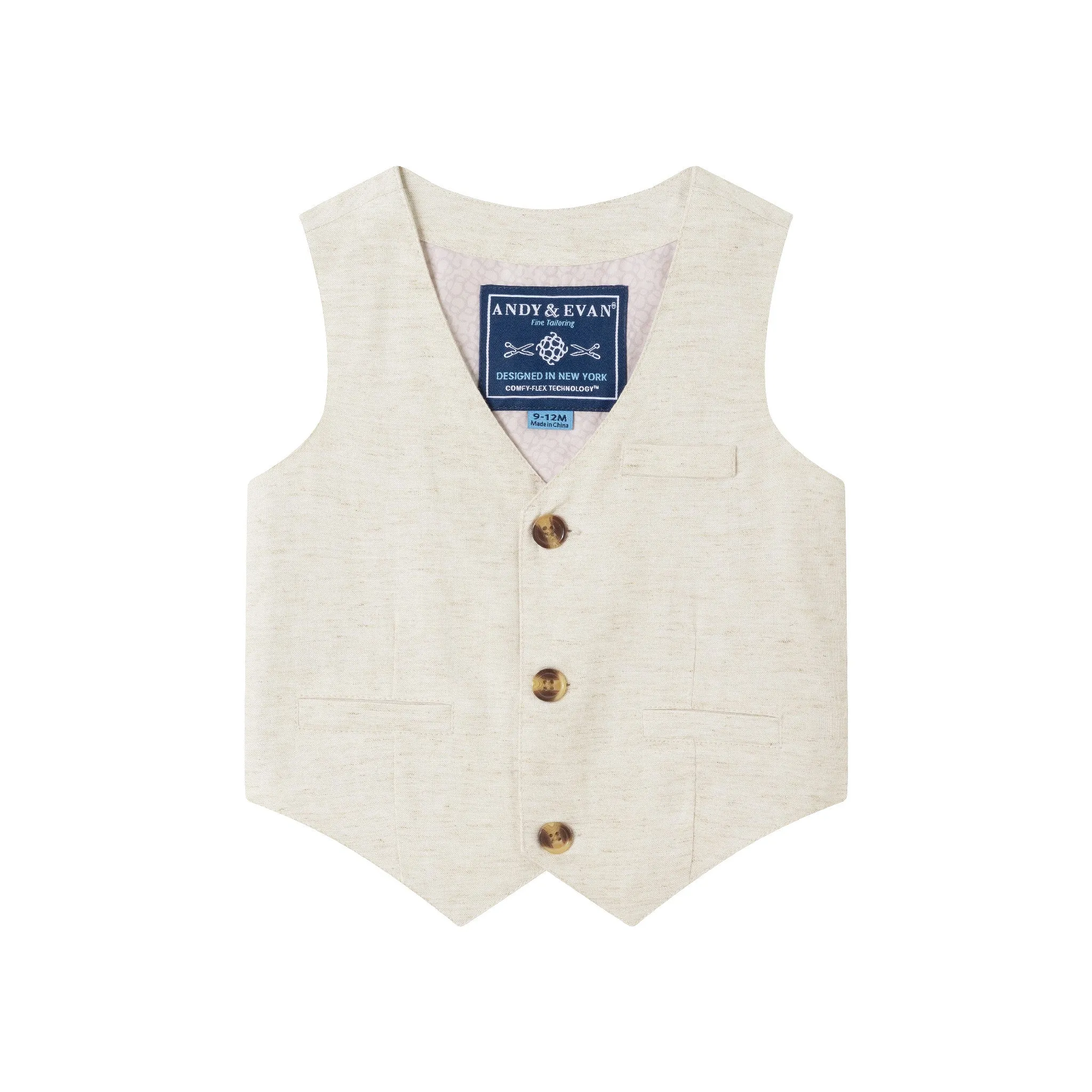 Infant (0-24M) Short Sleeve Buttondown Bowtie Vest Set | Beige