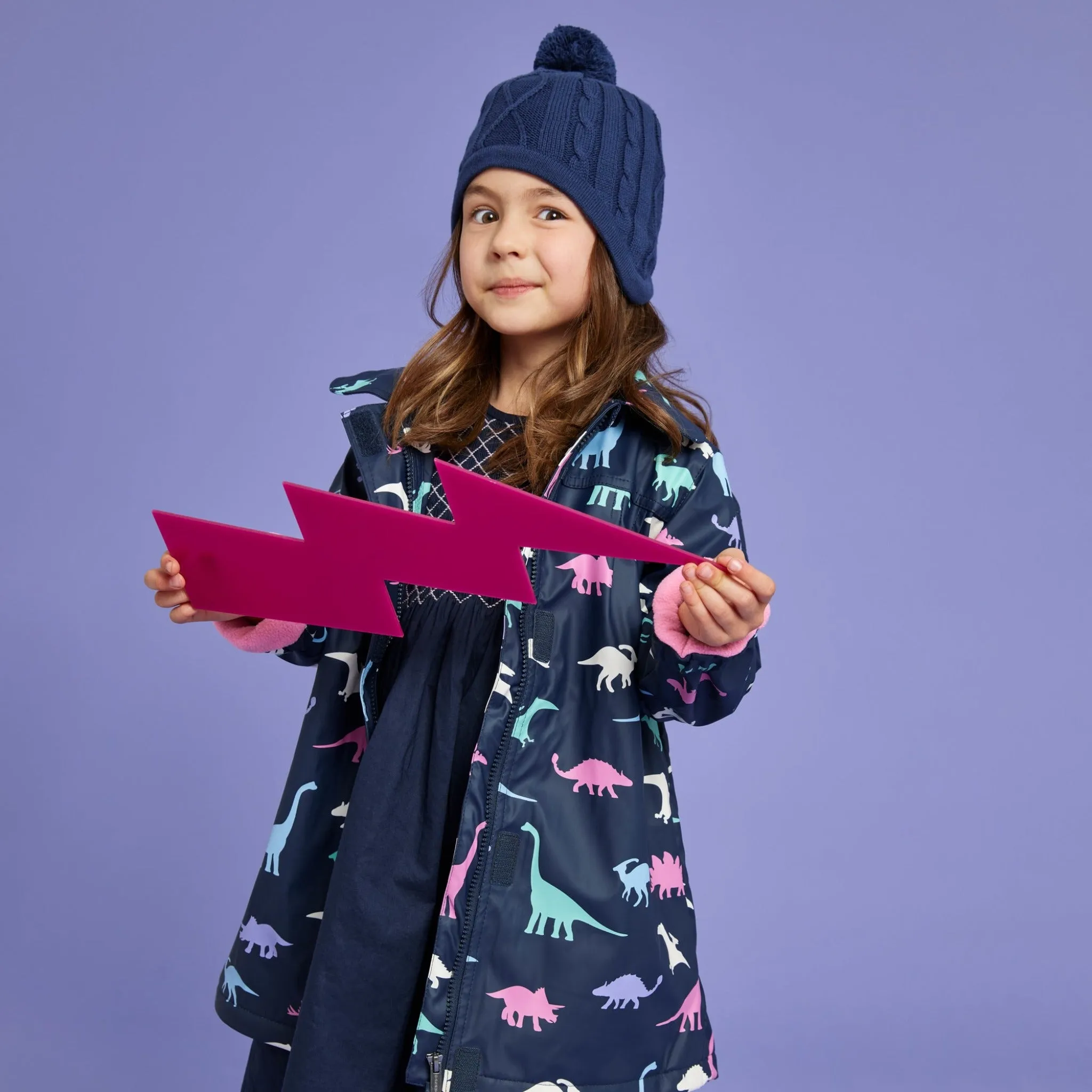 Korango Girl Dino Colour Change Raincoat - Navy