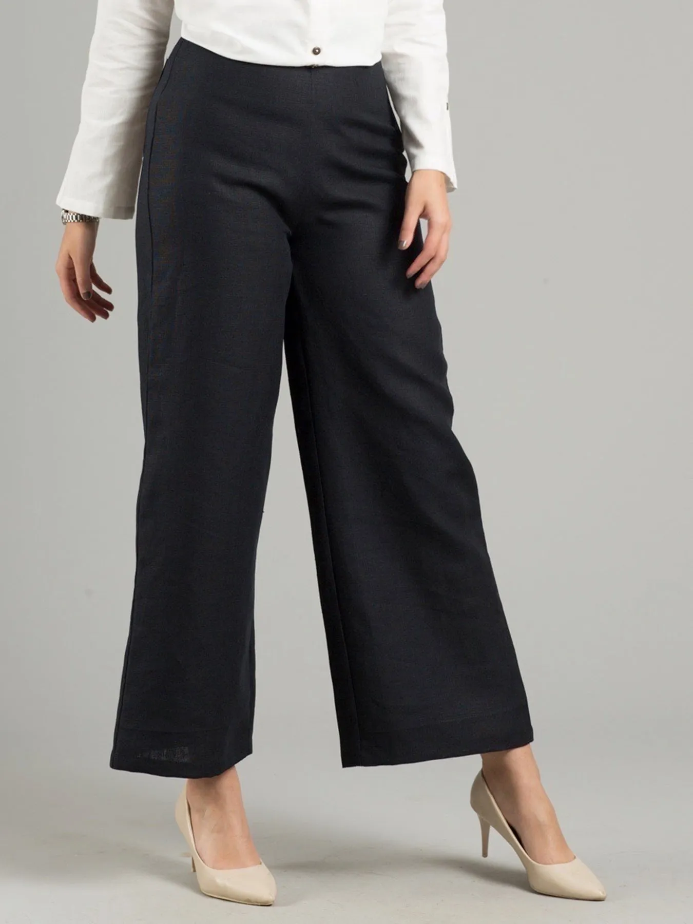 Linen Wide Leg Culottes With Belt - Black