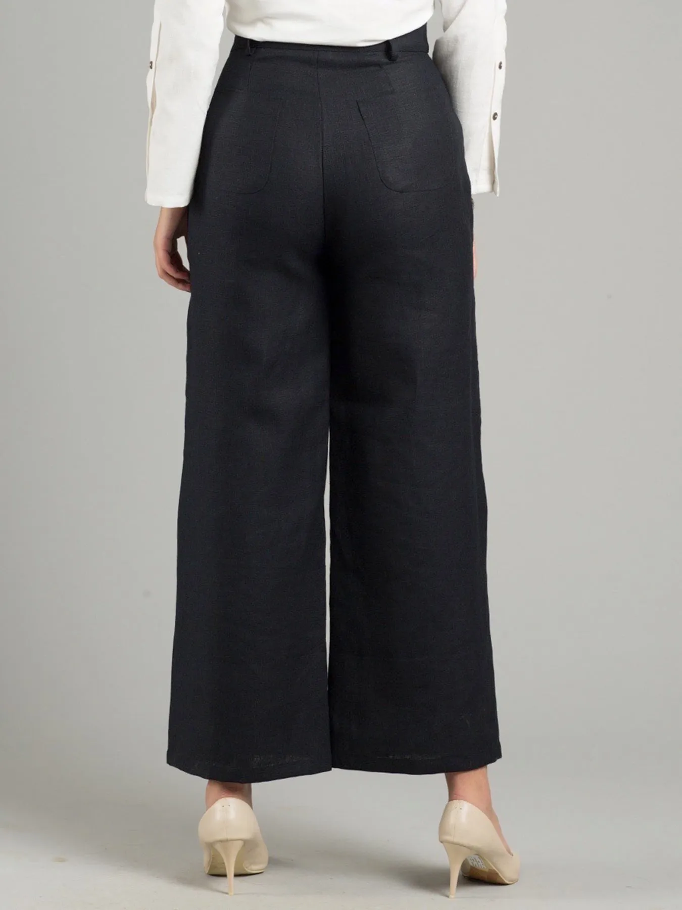 Linen Wide Leg Culottes With Belt - Black