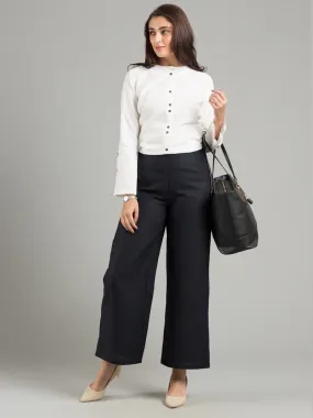 Linen Wide Leg Culottes With Belt - Black