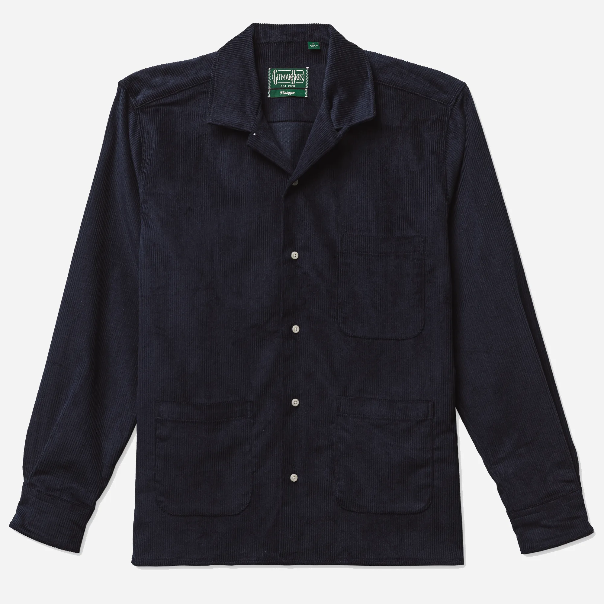 LONG SLEEVE 3 POCKET CAMP SHIRT - NAVY JUMBO CORD