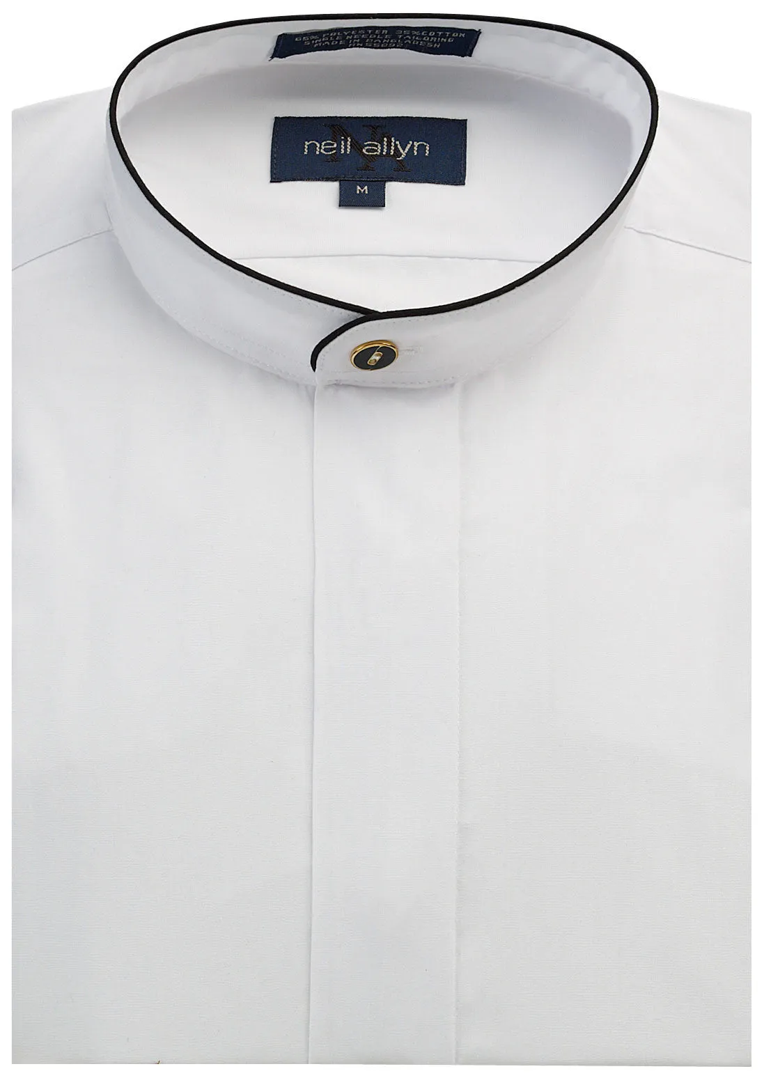 Mandarin Fly Front Tuxedo Shirt with Black Piping