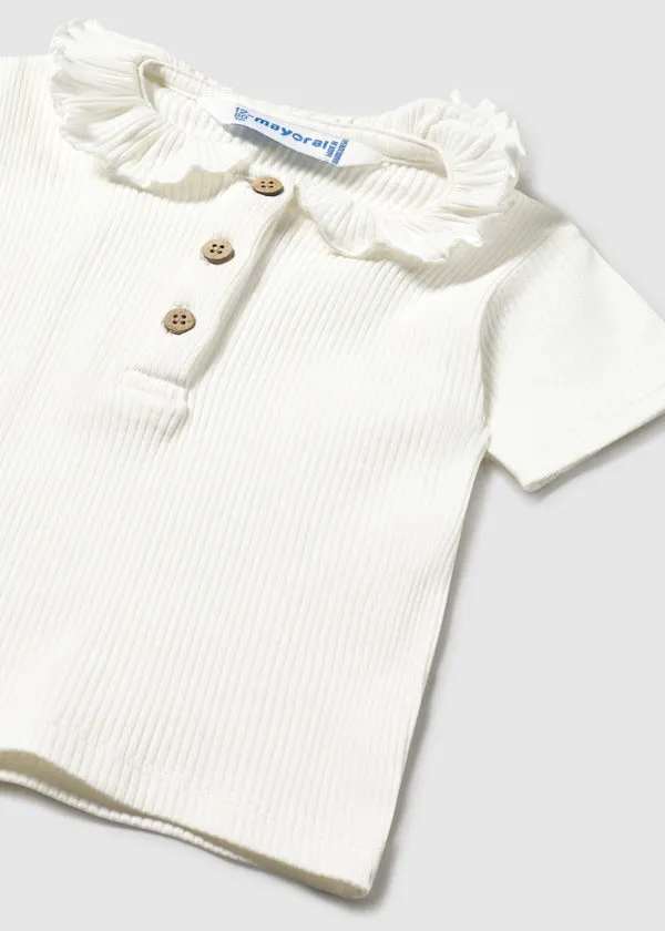 Mayoral Baby Girl Short Sleeve Ribbed Henley   1104-75   Crudo
