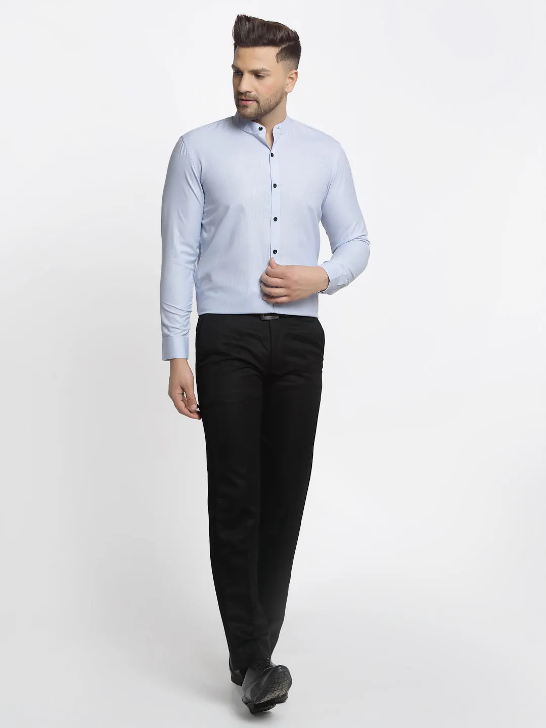 Men's Blue Cotton Solid Mandarin Collar Formal Shirts ( SF 726Sky ) - Jainish
