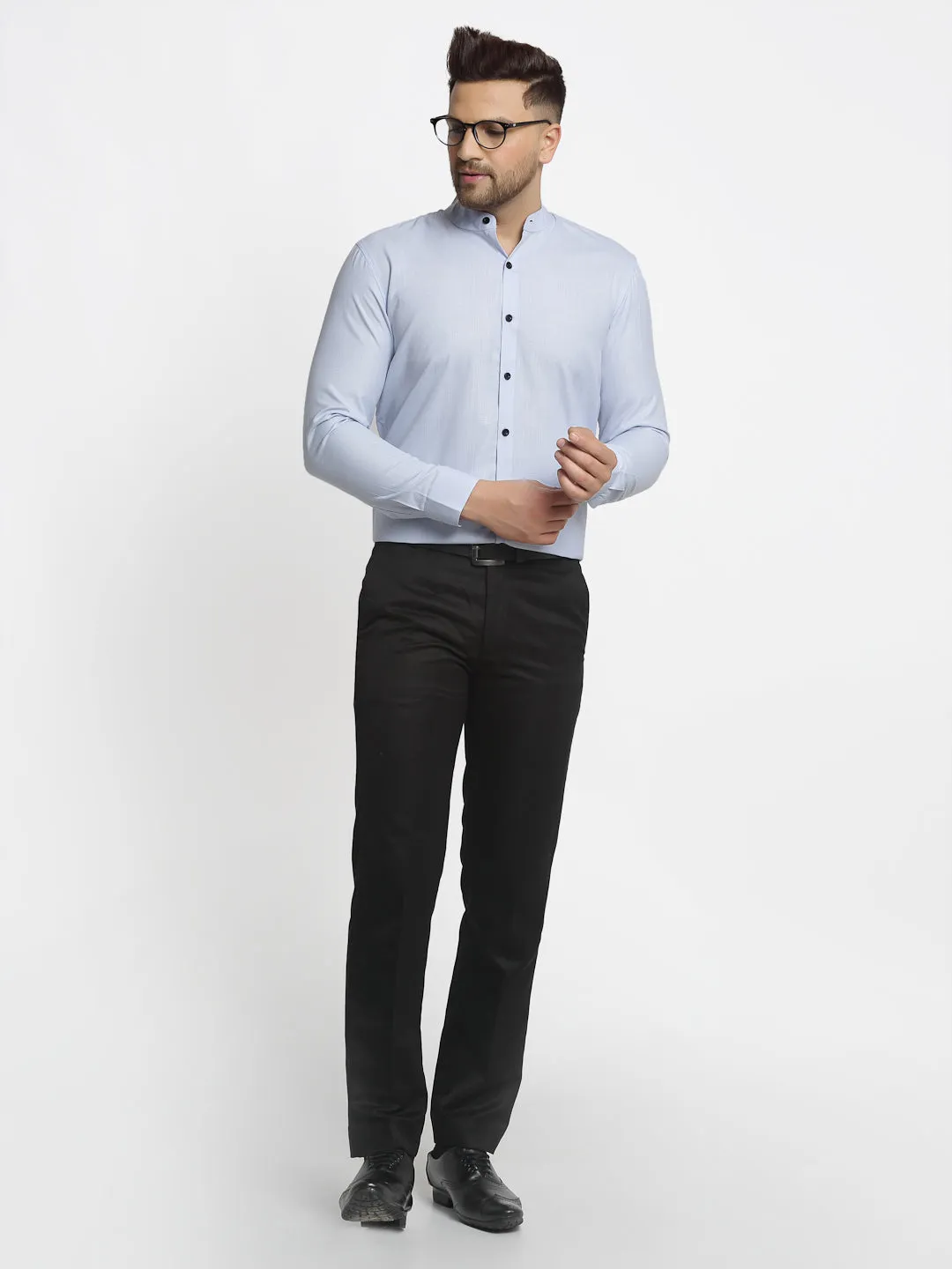 Men's Blue Cotton Solid Mandarin Collar Formal Shirts ( SF 726Sky ) - Jainish