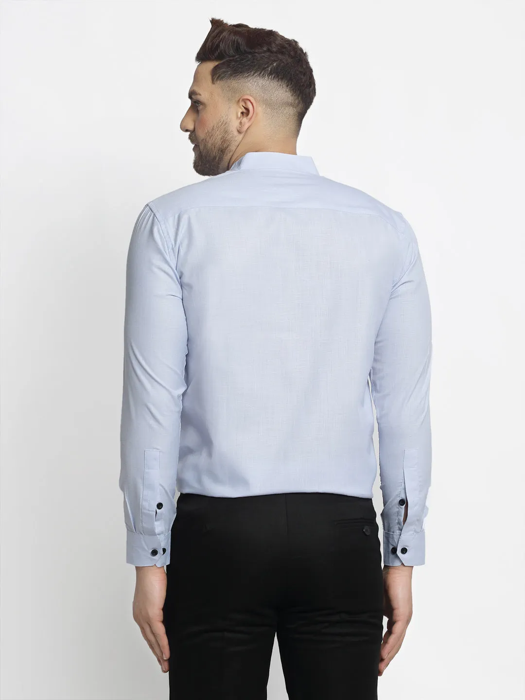 Men's Blue Cotton Solid Mandarin Collar Formal Shirts ( SF 726Sky ) - Jainish