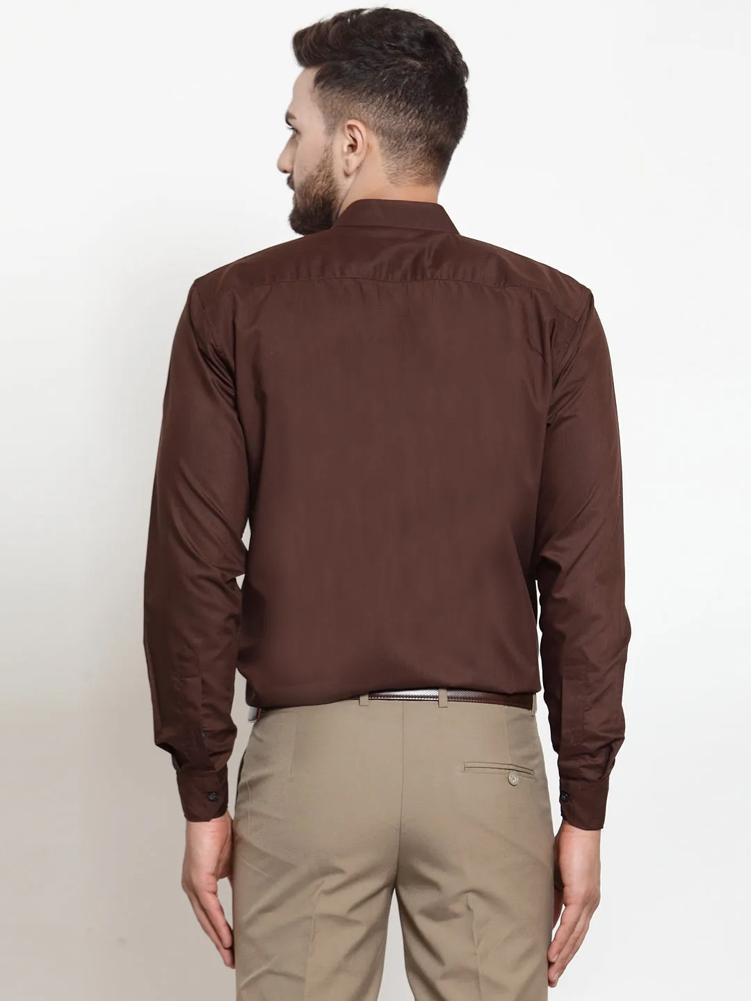 Men's Brown Cotton Solid Mandarin Collar Formal Shirts ( SF 726Coffee ) - Jainish