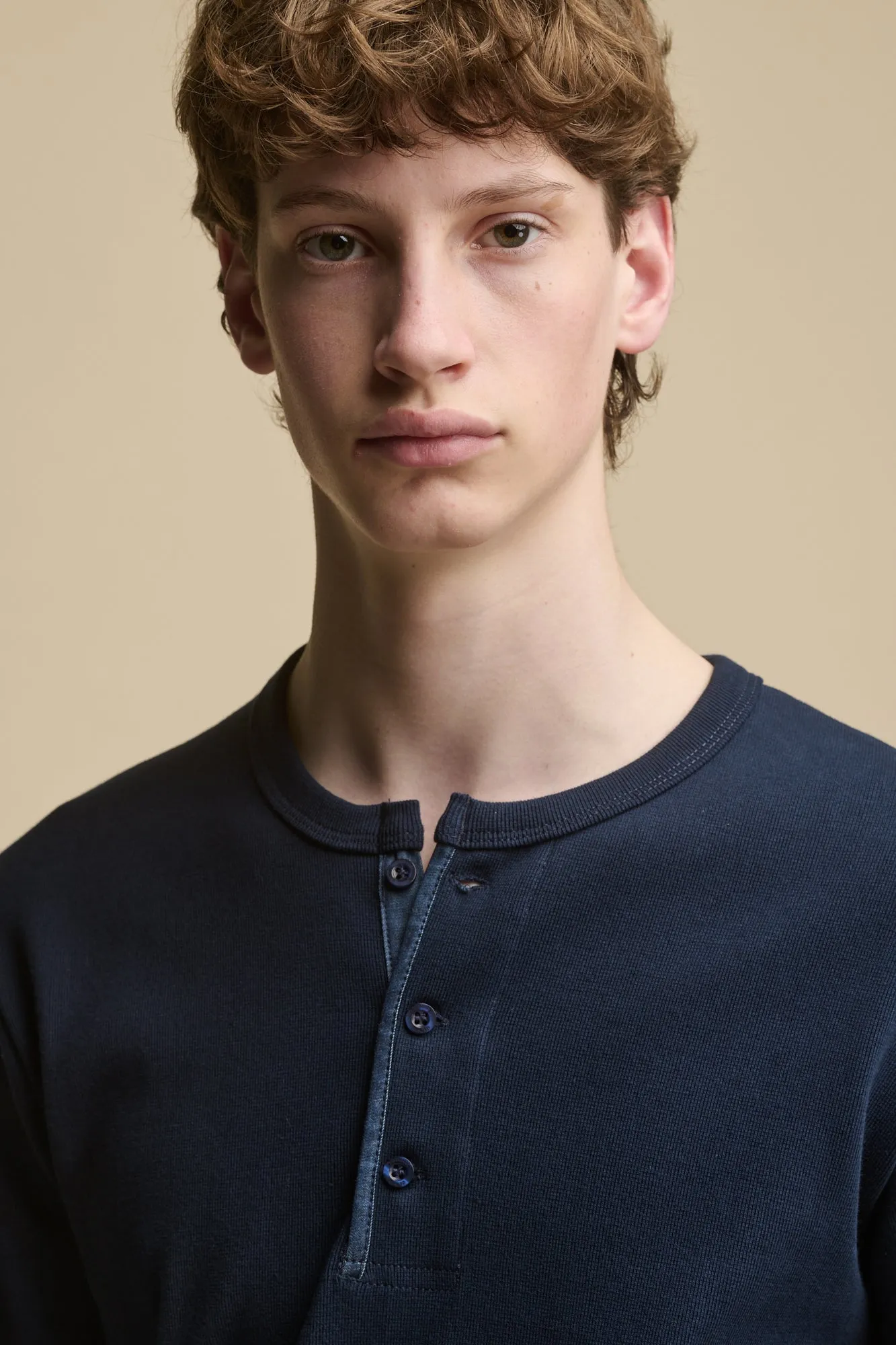 Men's Long Sleeve Henley Top - Navy