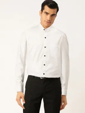 Men's White Cotton Solid Mandarin Collar Formal Shirts ( SF 726White ) - Jainish