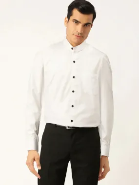 Men's White Cotton Solid Mandarin Collar Formal Shirts - Taantav