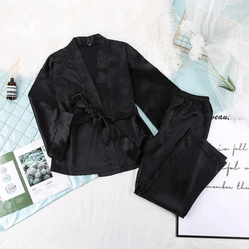 Olivia Satin Robe Set - Black