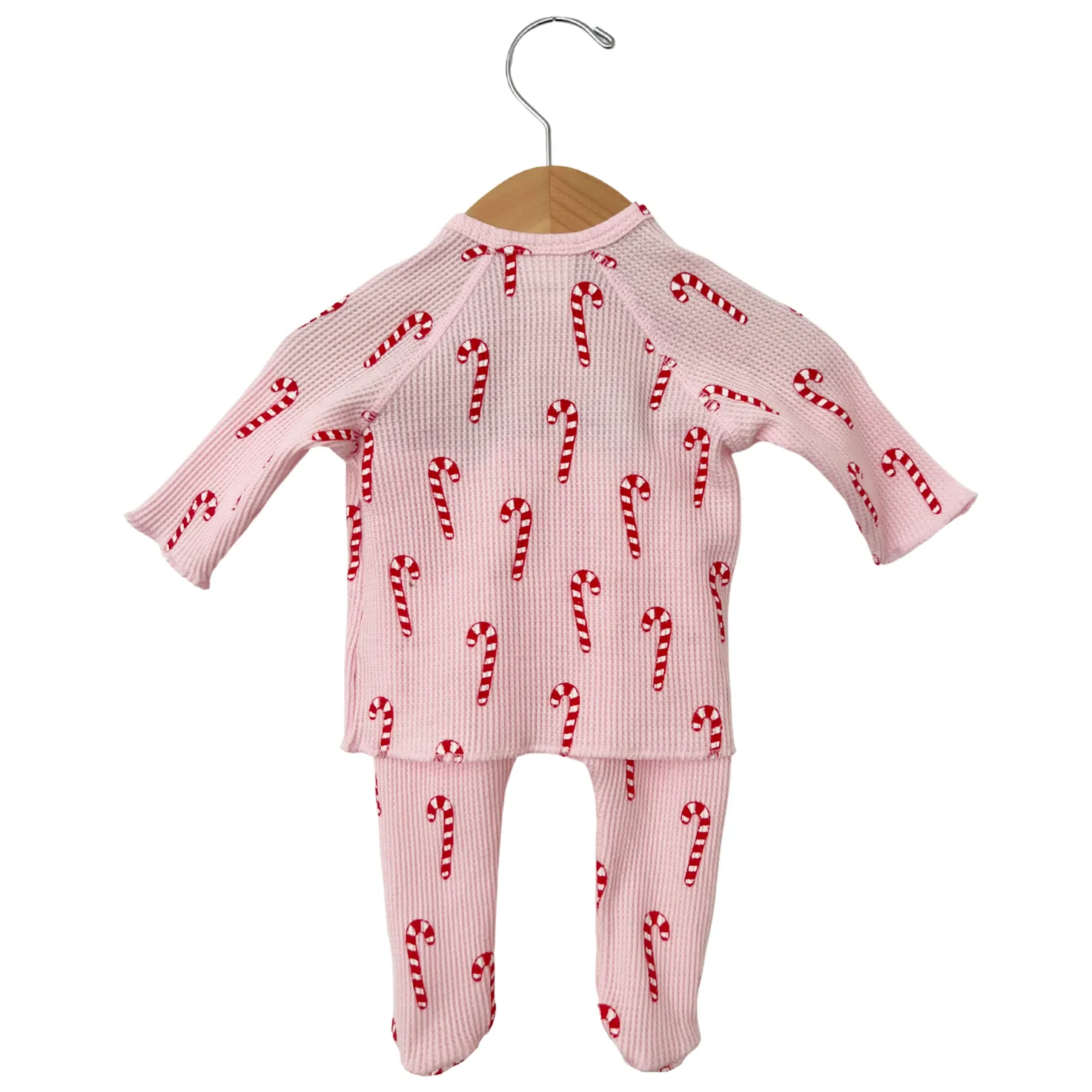 Organic Waffle Kimono & Pant Set - Pink Candy Cane