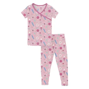 Print Short Sleeve Kimono Pajama Set - Cake Pop Candy Dreams