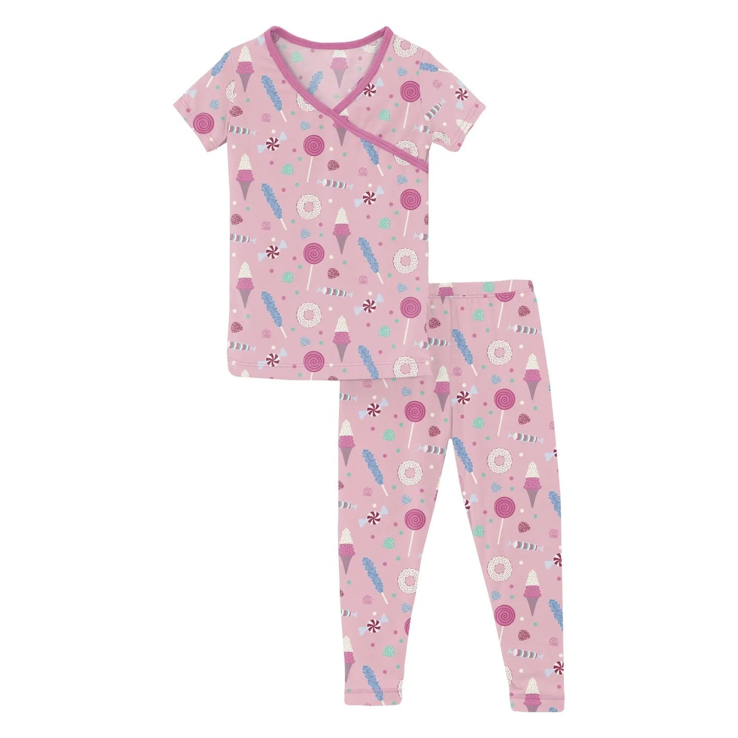Print Short Sleeve Kimono Pajama Set - Cake Pop Candy Dreams