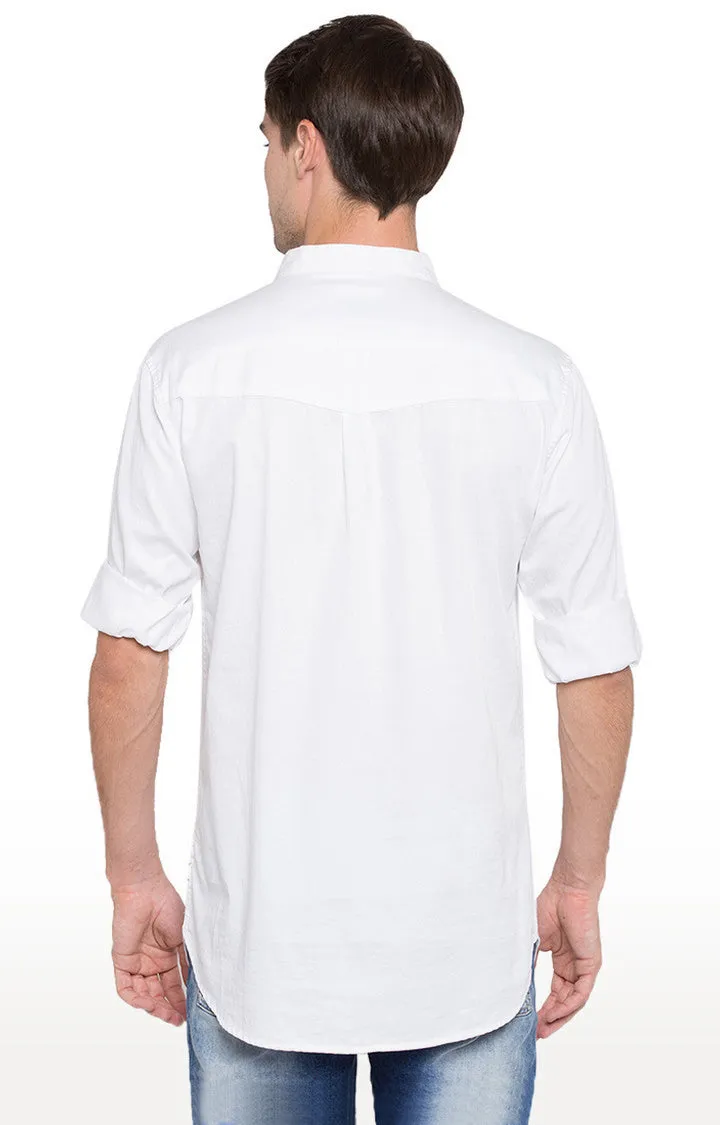 Spykar Men'S White Satin Solid Casual Shirts