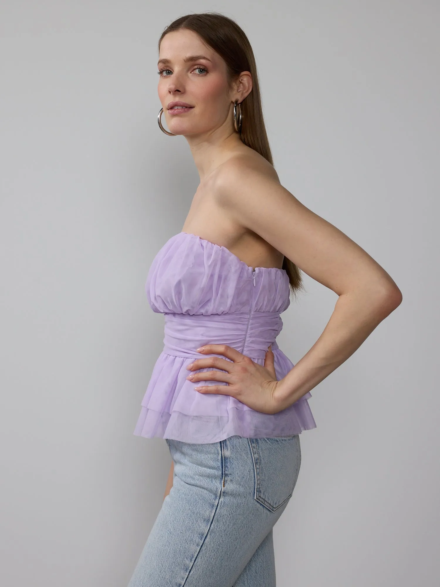 Strapless Tulle Peplum Top