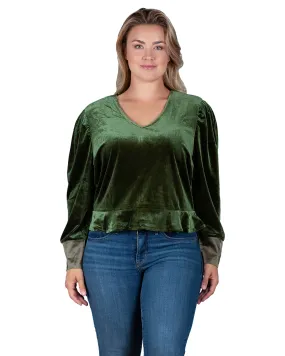 Stretch Velvet Peplum Top | Green